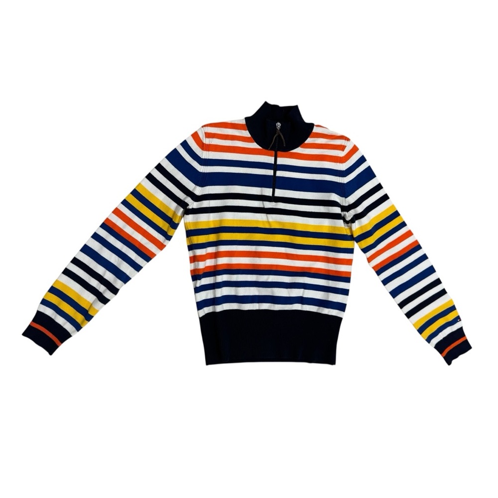 Vtg Y2K Tommy Hilfiger Striped Half Zip Sweater Bright Blue Orange Multi Japan M
